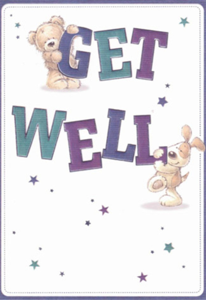 Infused with the buoyant positivity of Cockfosters, this get well card is a visual celebration of compassion and hope. At the focal point are two lovingly drawn characters-a cuddly bear and a floppy-eared pup, their faces alight with kindness as they lift oversized letters that spell out a vibrant 'Get Well.' The inviting typography, shaded in lush purples and aquas, echoes the playful energy found in Cockfosters' tranquil parks and local flower stalls. Whimsical stars, scattered throughout the composition, recall the sparkle seen over Trent Park's open skies, their shades of blue and violet adding magic to the scene. The background, rendered in a crisp creamy tone, brings clarity and a fresh sense of possibility. The attention to detail-from the soft, textured fur to the confident curves of each character-creates an almost tactile connection, reminiscent of holding a bouquet prepared with the utmost care. The card's overall mood is one of gentle encouragement and radiance, offering a comforting gesture perfectly attuned to brightening the spirits of loved ones across Cockfosters.